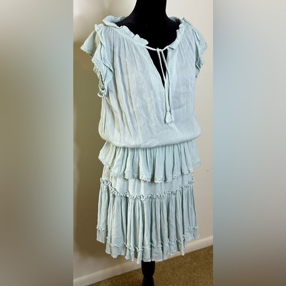The impeccable pig light blue rayon tiered dress flutter cap sleeves large EUC - Picture 3 of 8
